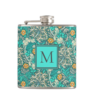 William Morris Algenmuster mit Ihrem Monogramm Flachmann