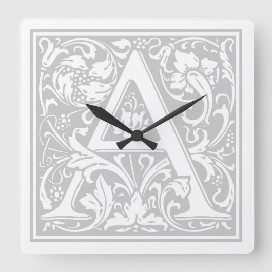 William Morris Alphabet "A" Quadratische Wanduhr (Vorderseite)