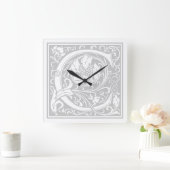 William Morris Alphabet "C" Square Wall Clock Quadratische Wanduhr (Zuhause)