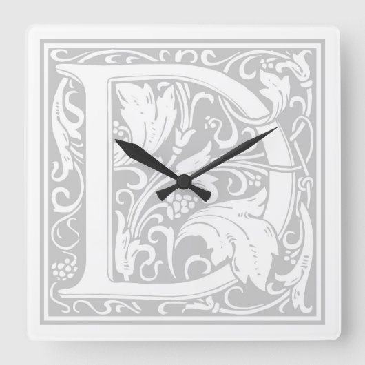 William Morris Alphabet "D" Square Wall Clock Quadratische Wanduhr (Vorderseite)