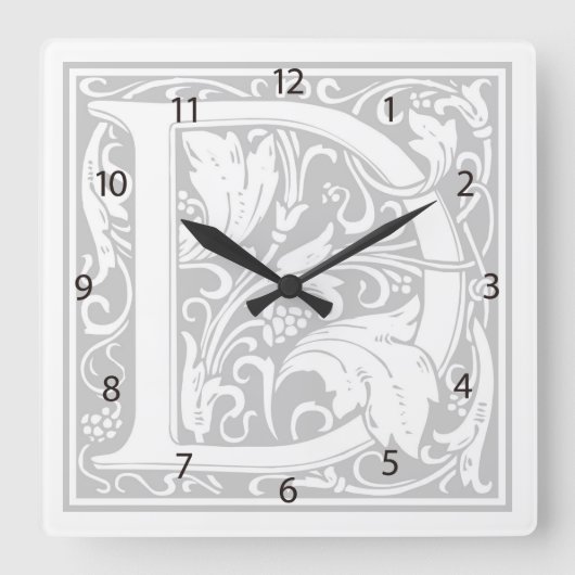 William Morris Alphabet "D" Square Wall Clock Quadratische Wanduhr (Vorderseite)