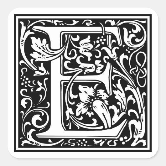 William Morris Alphabet "E" Quadratischer Aufkleber (Vorderseite)