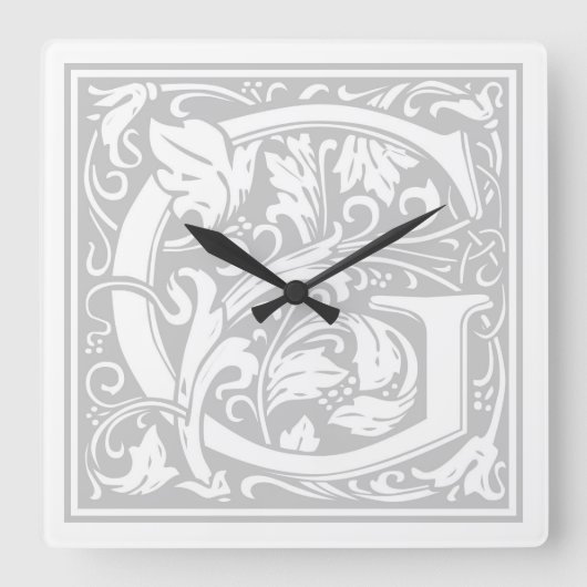 William Morris Alphabet "G" Square Wall Clock Quadratische Wanduhr (Vorderseite)