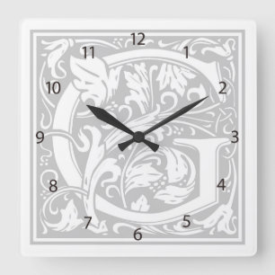 William Morris Alphabet "G" Square Wall Clock Quadratische Wanduhr