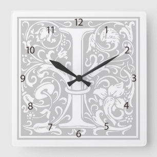 William Morris Alphabet "I" Quadratische Wanduhr