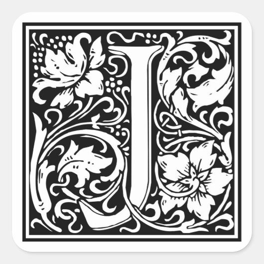 William Morris Alphabet "J" Quadratischer Aufkleber (Vorderseite)