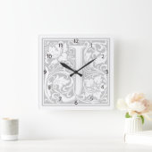 William Morris Alphabet "J" Square Wall Clock Quadratische Wanduhr (Zuhause)