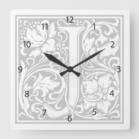 William Morris Alphabet "J" Square Wall Clock Quadratische Wanduhr (Vorderseite)