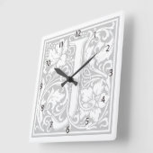 William Morris Alphabet "J" Square Wall Clock Quadratische Wanduhr (Winkel)