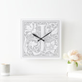 William Morris Alphabet "J" Square Wall Clock Quadratische Wanduhr (Zuhause)