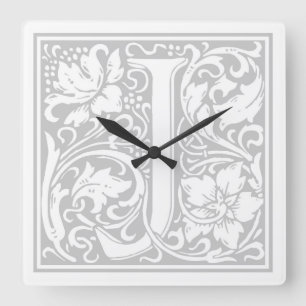 William Morris Alphabet "J" Square Wall Clock Quadratische Wanduhr