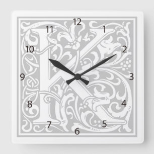 William Morris Alphabet "K" Quadratische Wanduhr