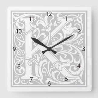 William Morris Alphabet "K" Quadratische Wanduhr