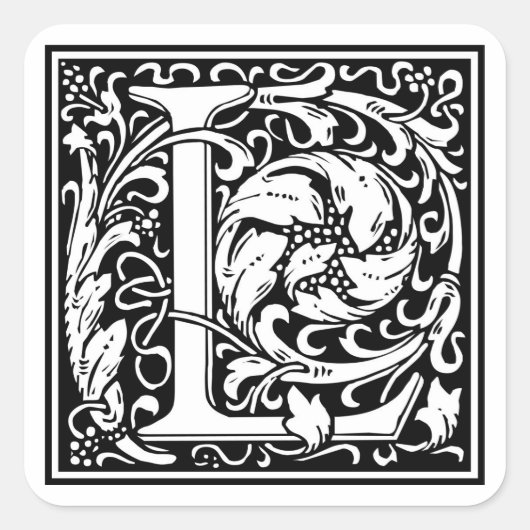 William Morris Alphabet "L" Quadratischer Aufkleber (Vorderseite)