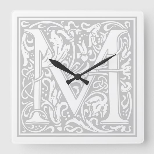William Morris Alphabet "M" Quadratische Wanduhr (Vorderseite)