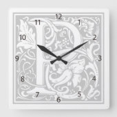 William Morris Alphabet "P" Square Wall Clock Quadratische Wanduhr (Vorderseite)