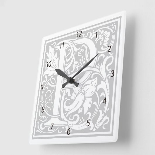 William Morris Alphabet "P" Square Wall Clock Quadratische Wanduhr (Winkel)