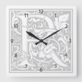 William Morris Alphabet "R" Square Wall Clock Quadratische Wanduhr (Vorderseite)