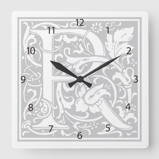 William Morris Alphabet "R" Square Wall Clock Quadratische Wanduhr (Vorderseite)