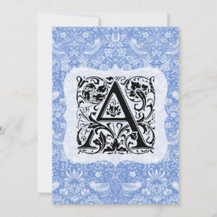 William Morris Alphabet Strawberry Thief Blue Dankeskarte