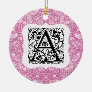 William Morris Alphabet Strawberry Thief Pink Keramik Ornament