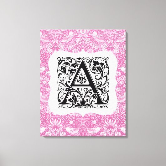 William Morris Alphabet Strawberry Thief Pink Leinwanddruck (Vorderseite)