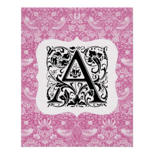 William Morris Alphabet Strawberry Thief Pink Poster