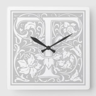 William Morris Alphabet "T" Square Wall Clock Quadratische Wanduhr