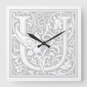 William Morris Alphabet "U" Square Wall Clock Quadratische Wanduhr