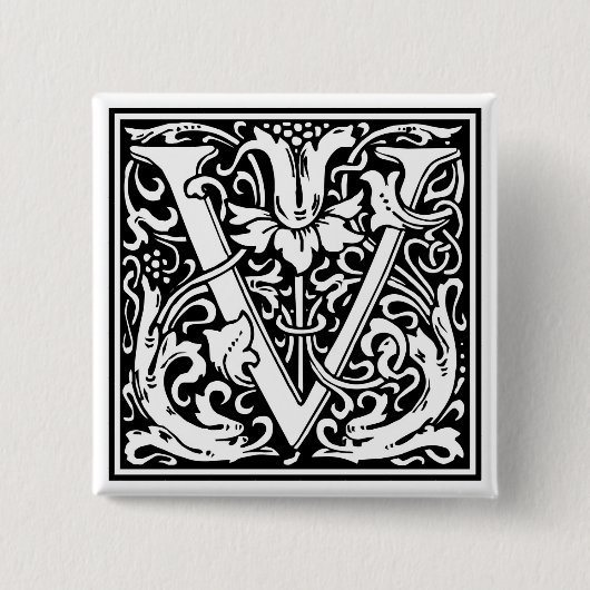 William Morris Alphabet "V" Button (Vorderseite)