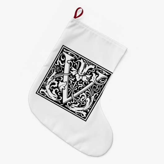 William Morris Alphabet "V" Großer Weihnachtsstrumpf (Vorderansicht (hängend))