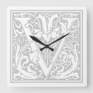 William Morris Alphabet "V" Quadratische Wanduhr