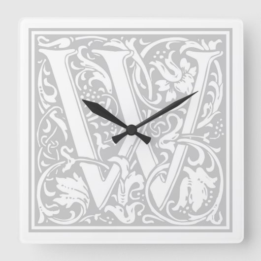 William Morris Alphabet "W" Quadratische Wanduhr (Vorderseite)