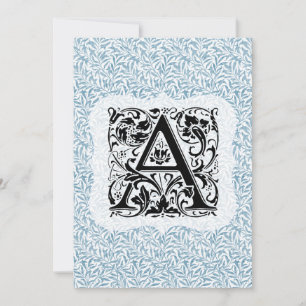 William Morris Alphabet Willow Bough Blue Dankeskarte