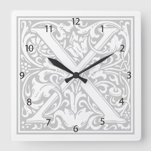 William Morris Alphabet "X" Square Wall Clock Quadratische Wanduhr (Vorderseite)