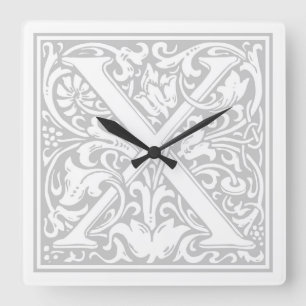 William Morris Alphabet "X" Square Wall Clock Quadratische Wanduhr