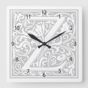 William Morris Alphabet "Z" Square Wall Clock Quadratische Wanduhr
