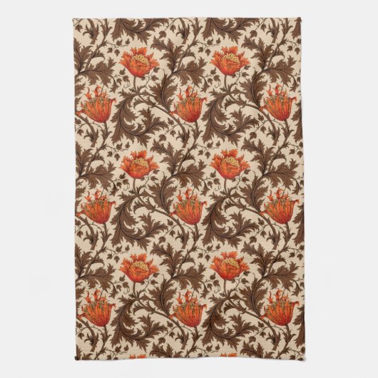 William Morris Anemone, Beige, Brown & Rust Orange Geschirrtuch (Vertikal)