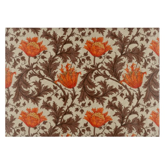 William Morris Anemone, Beige, Brown & Rust Orange Schneidebrett (Vorderseite)