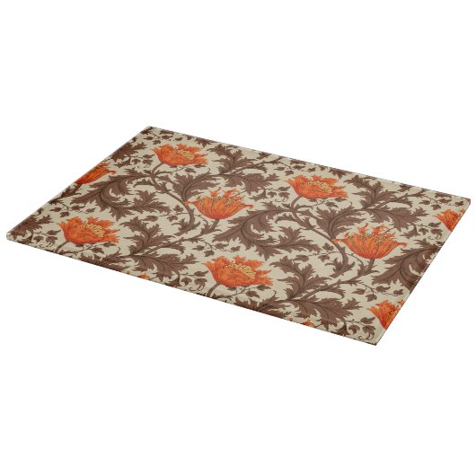 William Morris Anemone, Beige, Brown & Rust Orange Schneidebrett (Ecke)