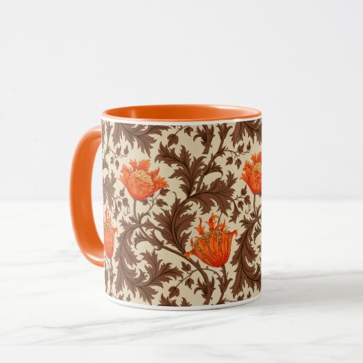 William Morris Anemone, Beige, Brown & Rust Orange Tasse (Vorderseite Links)