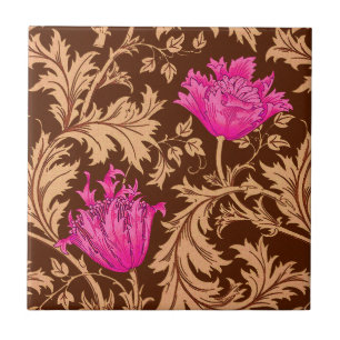 William Morris Anemone, Brown und Fuchsia Pink Fliese