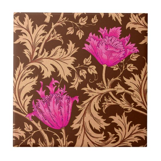 William Morris Anemone, Brown und Fuchsia Pink Fliese (Vorderseite)