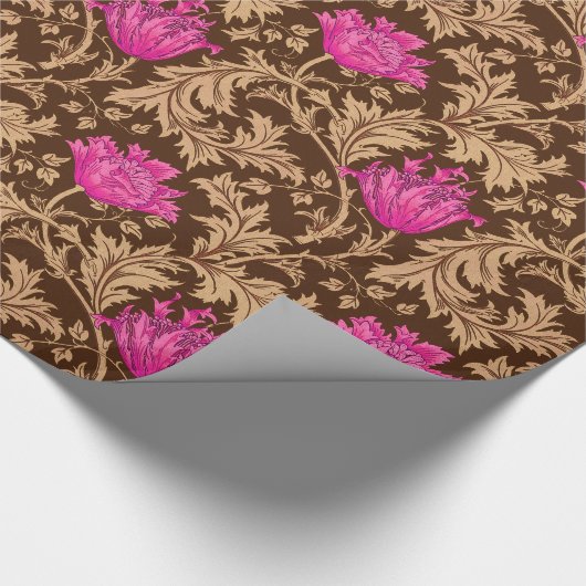 William Morris Anemone, Brown und Fuchsia Pink Geschenkpapier (Ecke)
