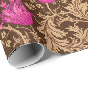 William Morris Anemone, Brown und Fuchsia Pink Geschenkpapier