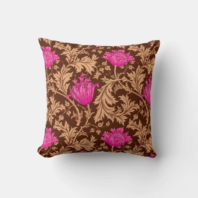 William Morris Anemone, Brown und Fuchsia Pink Kissen (Vorderseite)