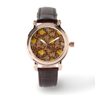 William Morris Anemone, Brown und Mustard Gold Armbanduhr