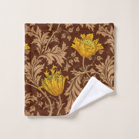 William Morris-Anemone, Brown und Senf-Gold Badhandtuch Set (Waschlappen)