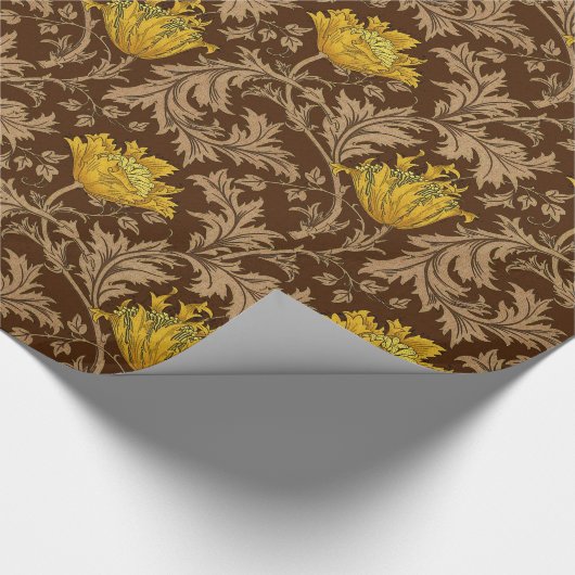 William Morris-Anemone, Brown und Senf-Gold Geschenkpapier (Ecke)