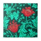 William Morris Anemone, Deep Red und Türkis Fliese (Vorderseite)